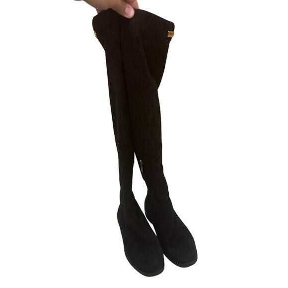 Casso Vito Black Faux Suede Over the Knee Boots Size 36 Fits US 6/6.5 Gold Trim - Picture 3 of 9